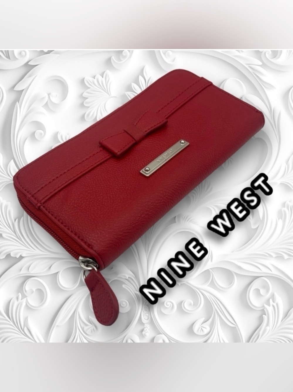 Nine West Red ZIP Around Long Wallet with Bow